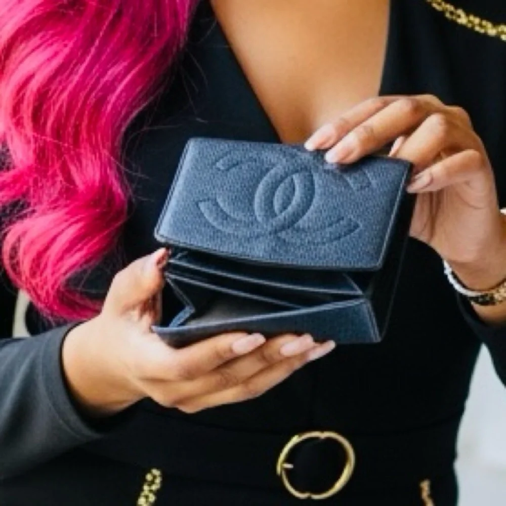 CHANEL Black “CC” Leather Wallet, EUC